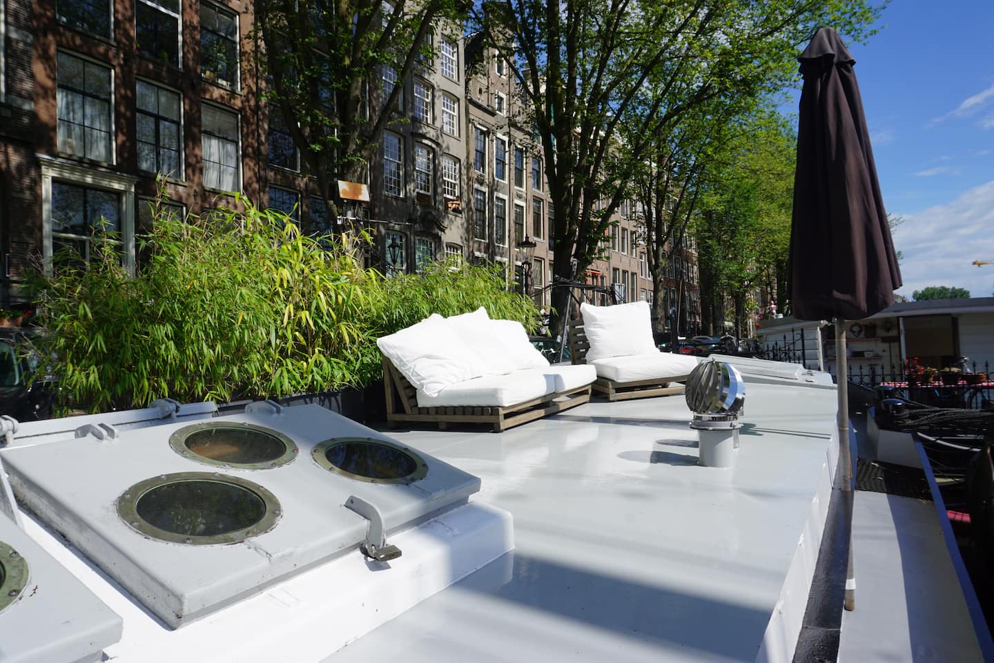 Sunny roof terrace of the houseboat