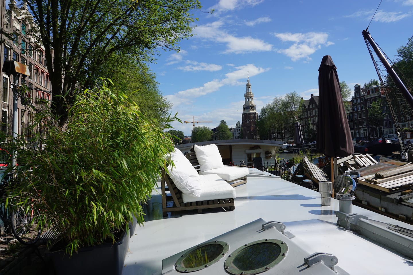 Houseboat terrace overlooking the canal